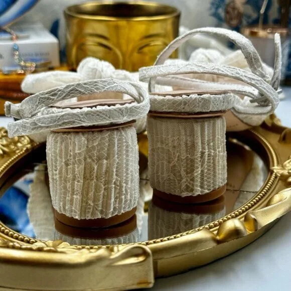 🆕 LOEFFLER RANDALL 🧿 NWOT Dahlia White Lace Bow Mid Heel, Sz 6 - Picture 5 of 15